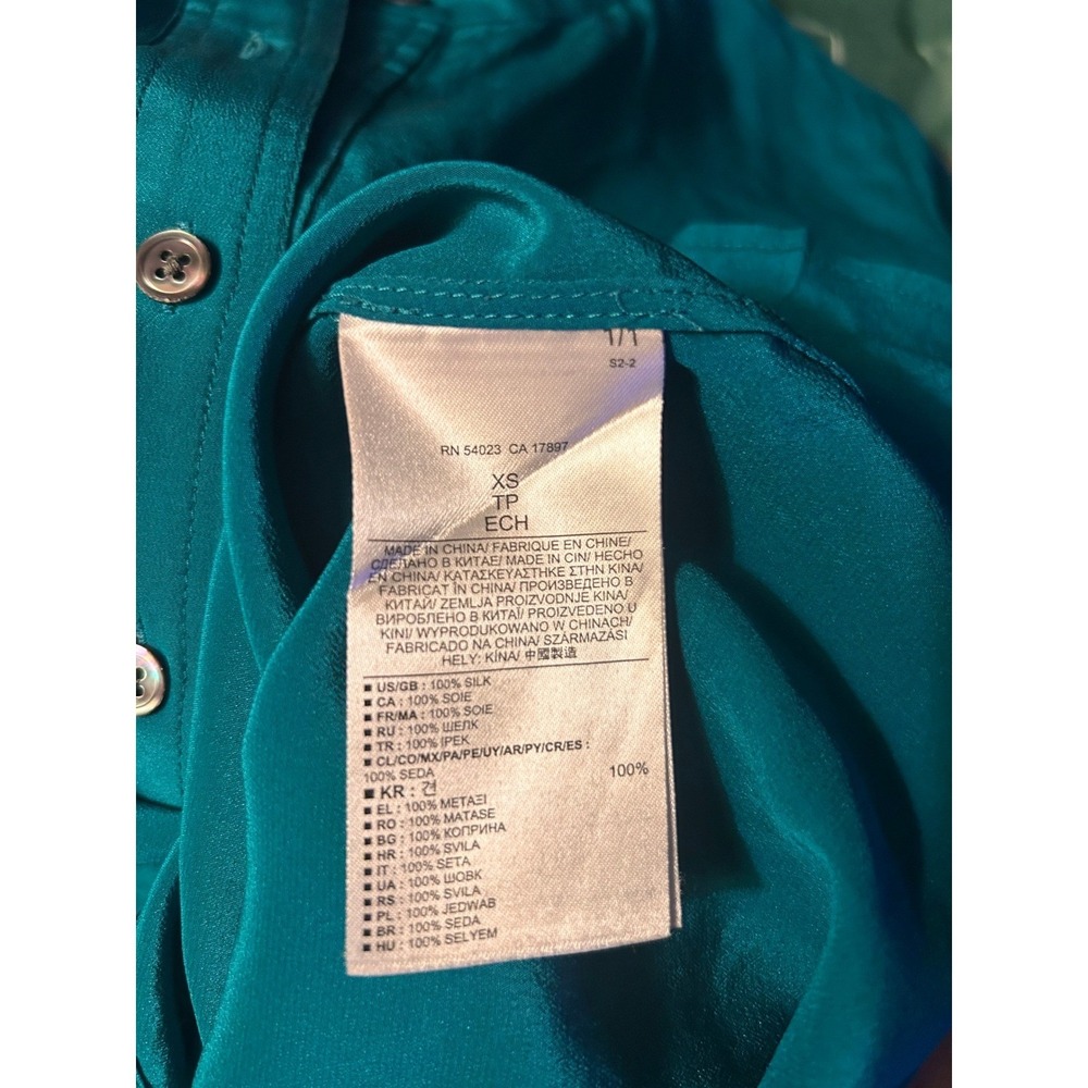 Banana Republic Blouse Womens XS Teal Silk Luxury Chic Professional Officecore - Picture 7 of 7